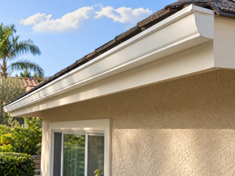 After: new fascia and a straight white seamless gutter.